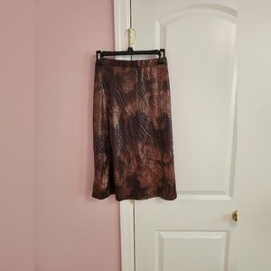 Womens Free Press Shimmery Snake Print Midi Skirt - Brown/Bronze- XXS- Party
